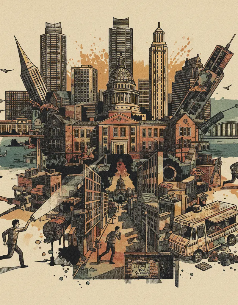 Editorial illustration: EVERYONE PANIC: GEORGETOWN HIGH SCHOOL BRIEFLY BECAME A THRILLER MOVIE