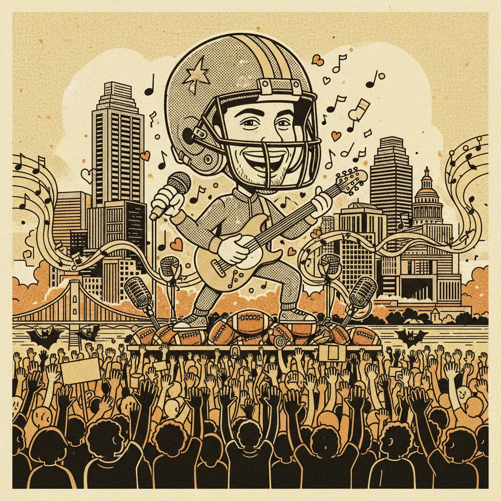 Editorial illustration: THE SUPER BOWL WAS A CHARLIE PUTH CONCERT (APPARENTLY)