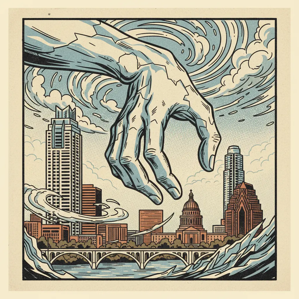 Editorial illustration: THE ICY HAND OF FATE EXTENDS... AGAIN