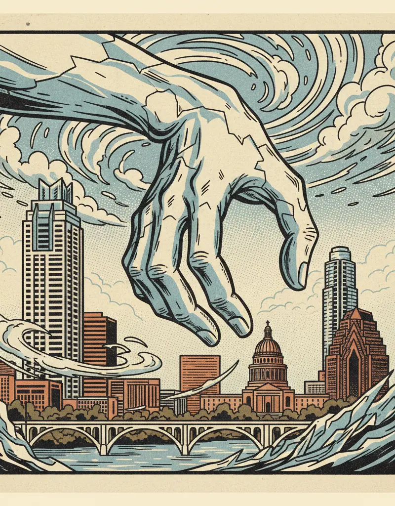 Editorial illustration: THE ICY HAND OF FATE EXTENDS... AGAIN