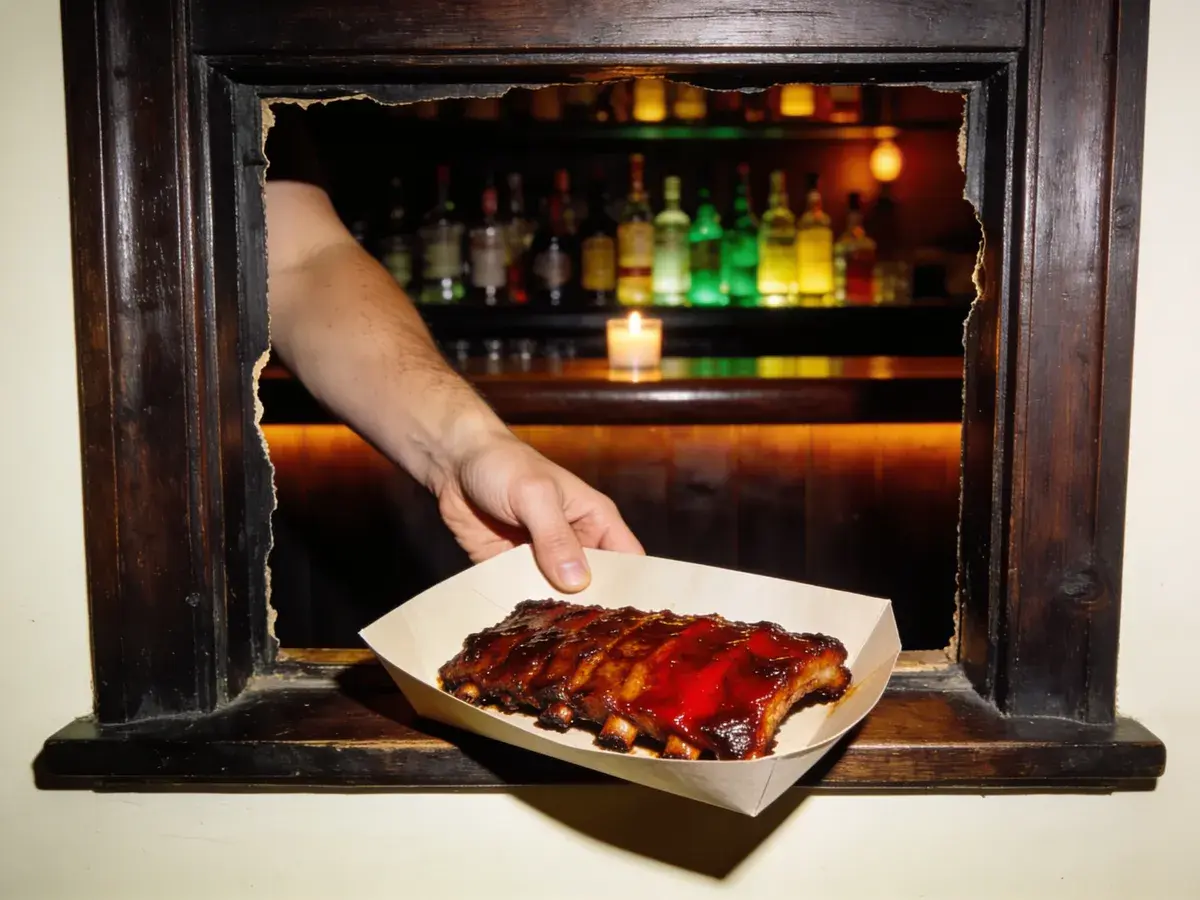 Editorial illustration: NOBODY'S BUSINESS OPENS A WALK-UP KITCHEN INSIDE LAVACA STREET BAR