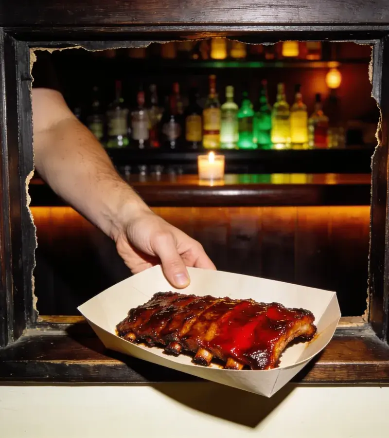 Editorial illustration: NOBODY'S BUSINESS OPENS A WALK-UP KITCHEN INSIDE LAVACA STREET BAR