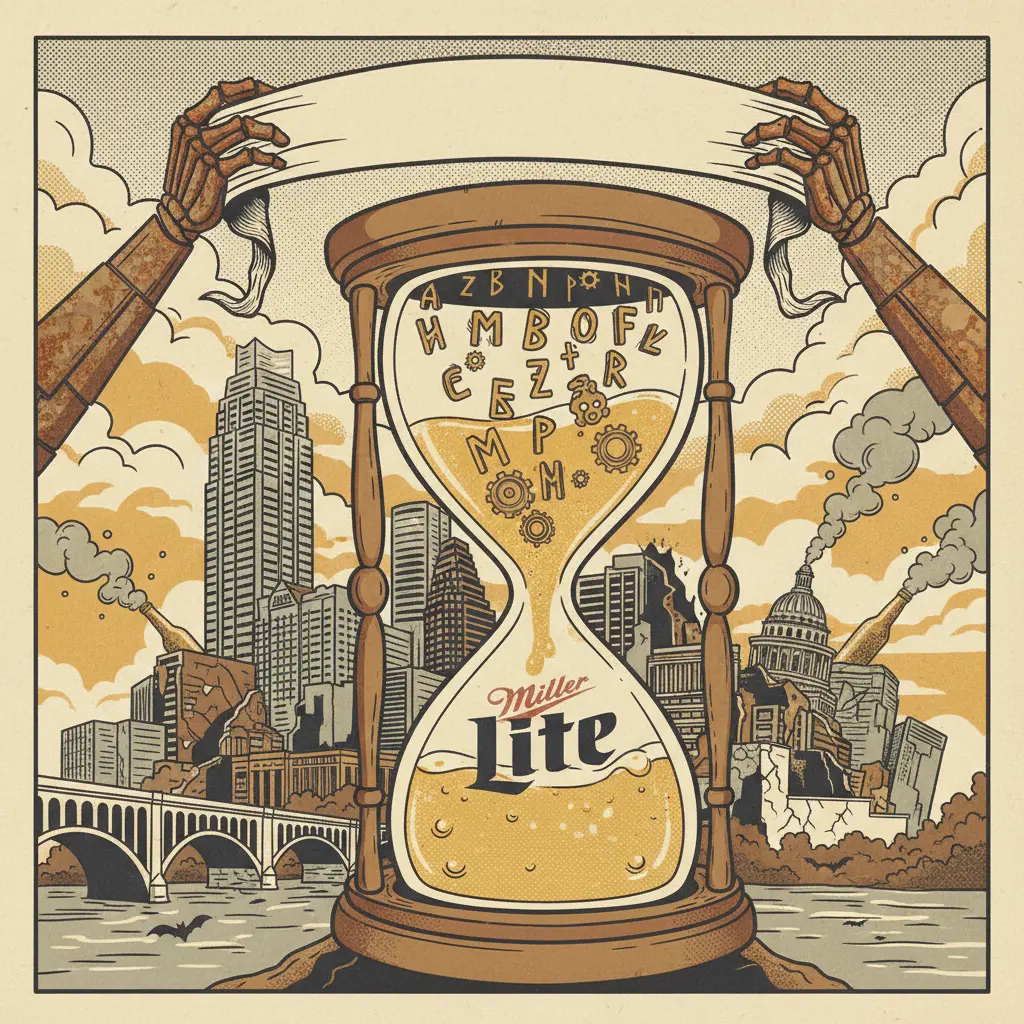 Editorial illustration: THE END IS NIGH, AND IT WILL BE SPONSORED BY MILLER LITE