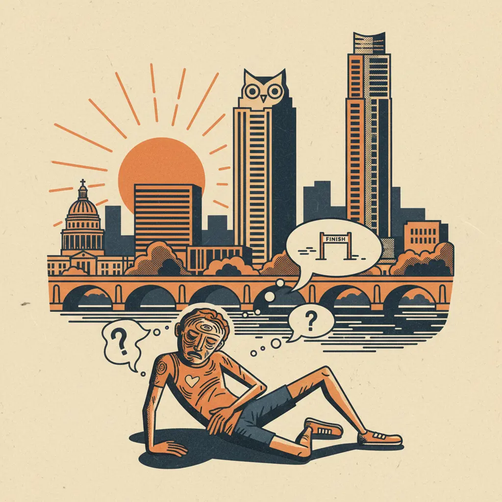 Editorial illustration: SOMEONE RAN FOR 26.2 MILES AND ALL I GOT WAS THIS EXISTENTIAL CRISIS