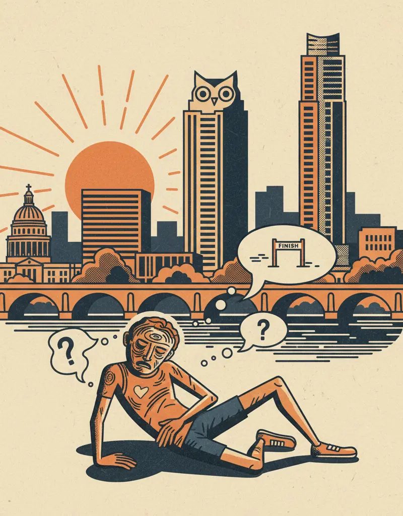 Editorial illustration: SOMEONE RAN FOR 26.2 MILES AND ALL I GOT WAS THIS EXISTENTIAL CRISIS