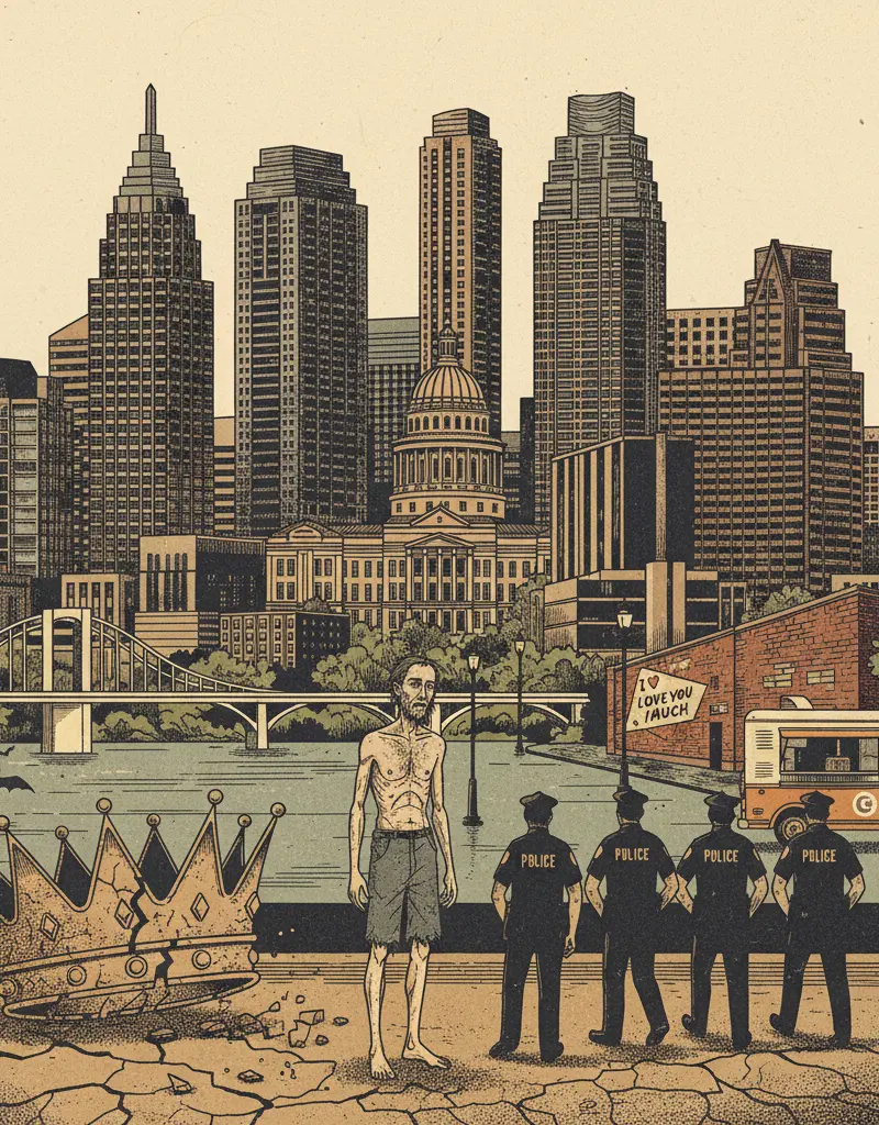 Editorial illustration: THE CROWN HAS FALLEN: CHARLES AND THE COPS AREN'T COVERING FOR ANDREW ANYMORE