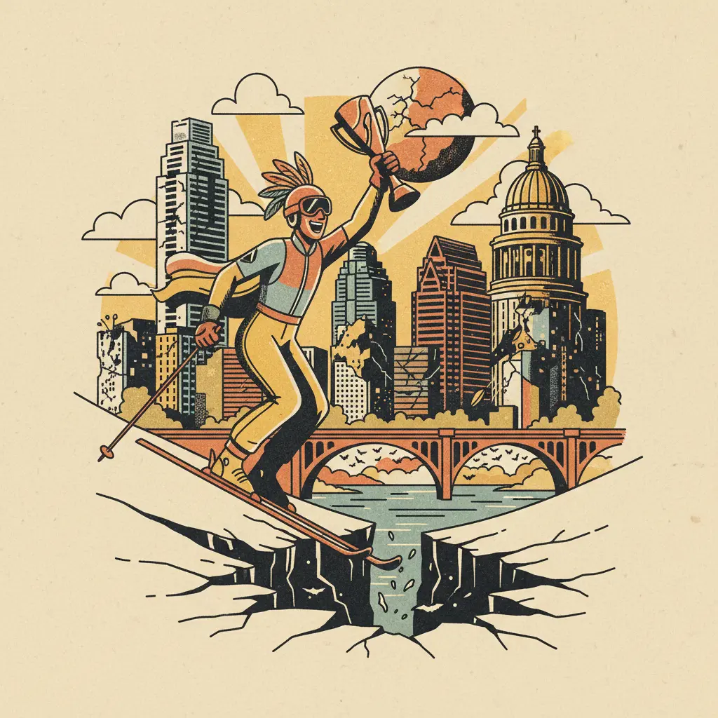 Editorial illustration: A BRAZILIAN SKIER WON SOMETHING, APOCALYPSE DELAYED