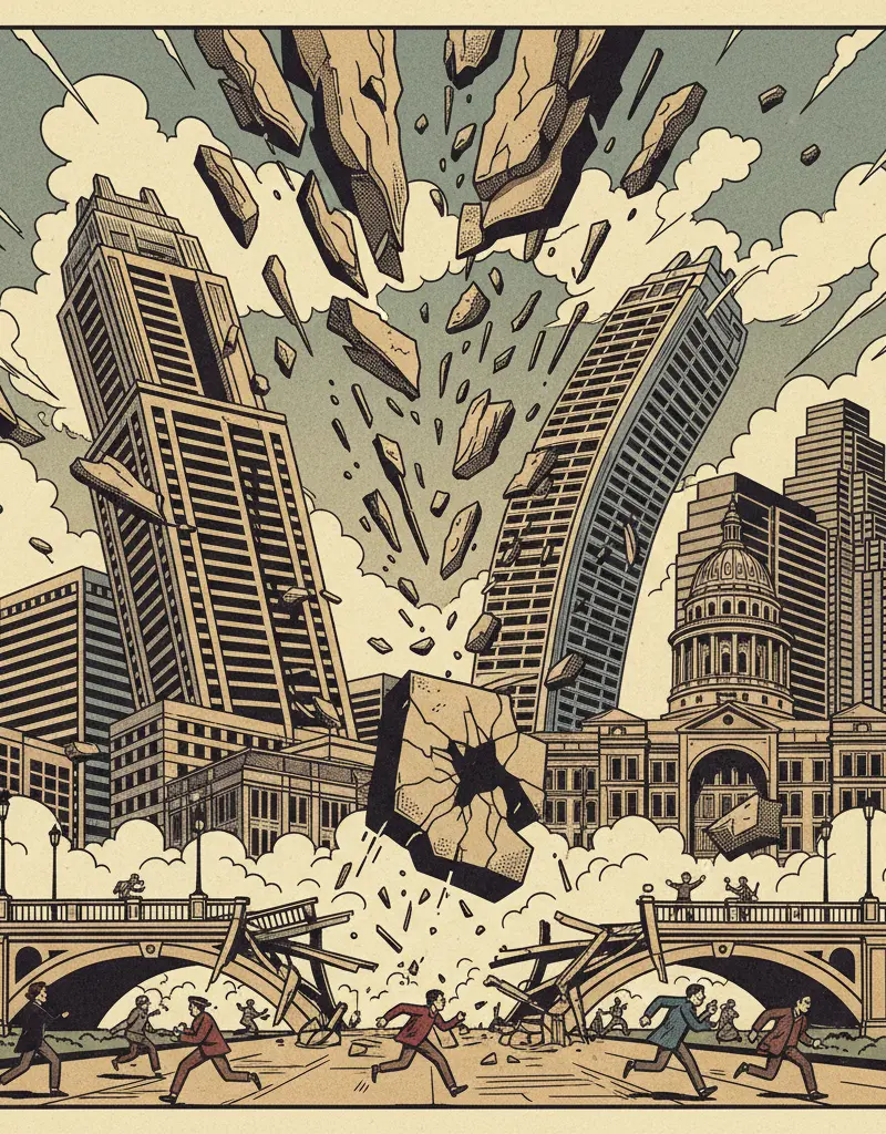 Editorial illustration: THE SKY IS FALLING. LITERALLY.
