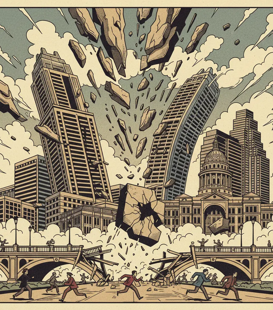 Editorial illustration: THE SKY IS FALLING. LITERALLY.