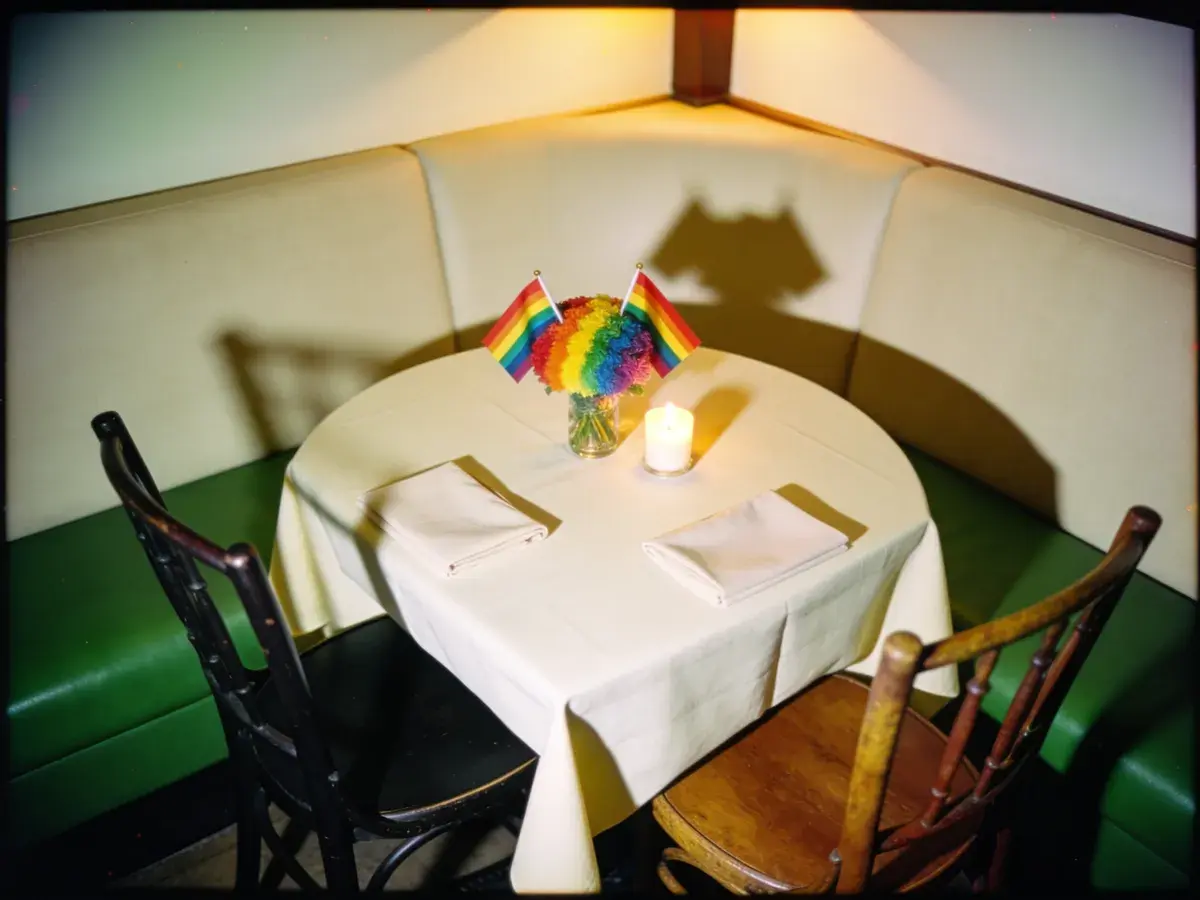 Editorial illustration: OUTCLOSE APP STARTS THURSDAY DINNERS FOR LGBTQ+ STRANGERS IN AUSTIN