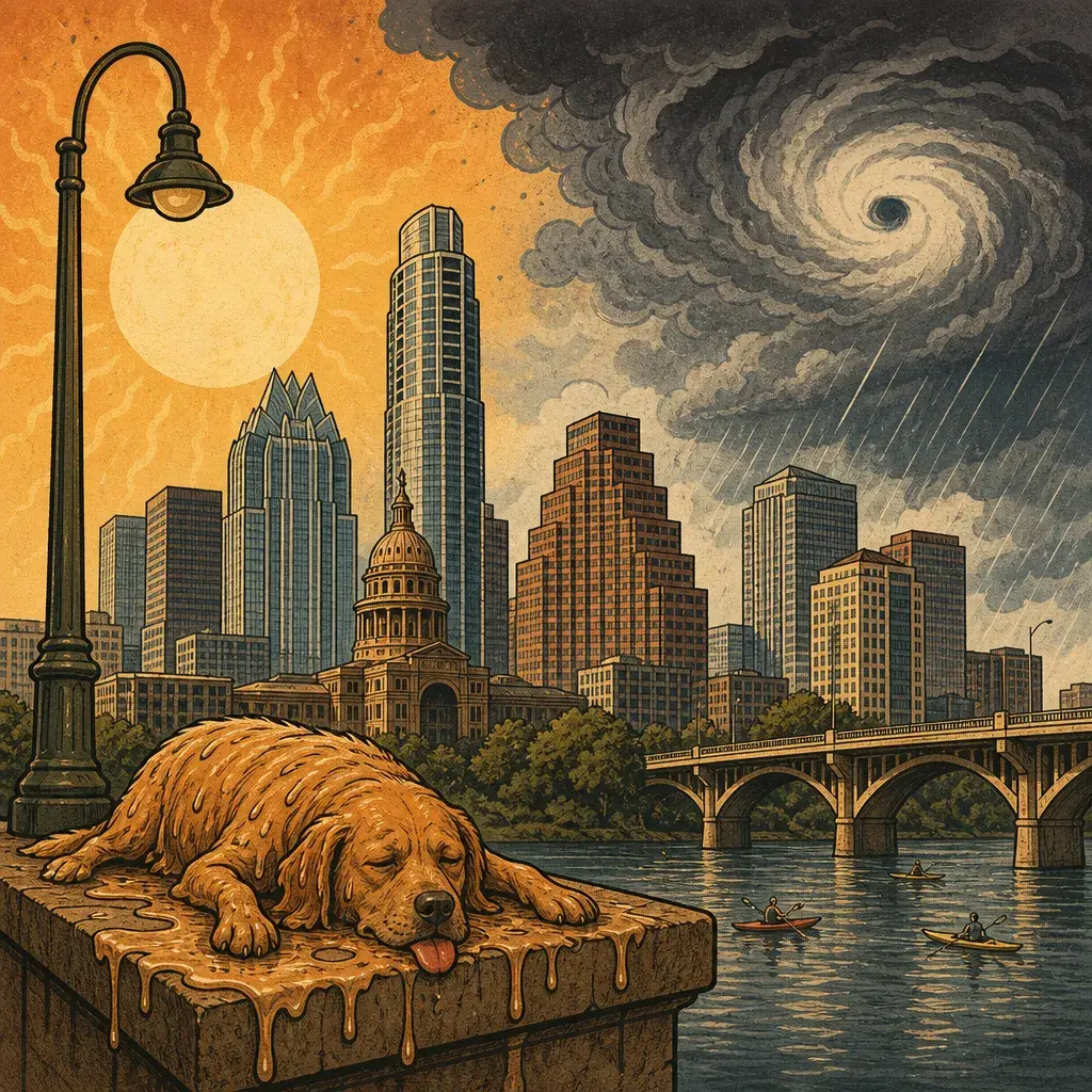 Editorial illustration: GULF TROPICAL SYSTEM COULD BRING RAIN TO CENTRAL TEXAS THIS WEEK