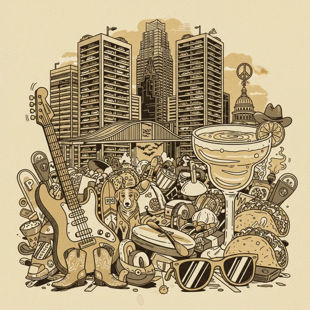 Editorial illustration: AUSTIN BECOMES A GIANT PARKING LOT FOR FUN