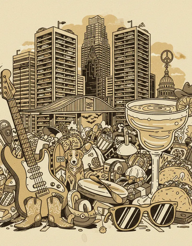 Editorial illustration: AUSTIN BECOMES A GIANT PARKING LOT FOR FUN