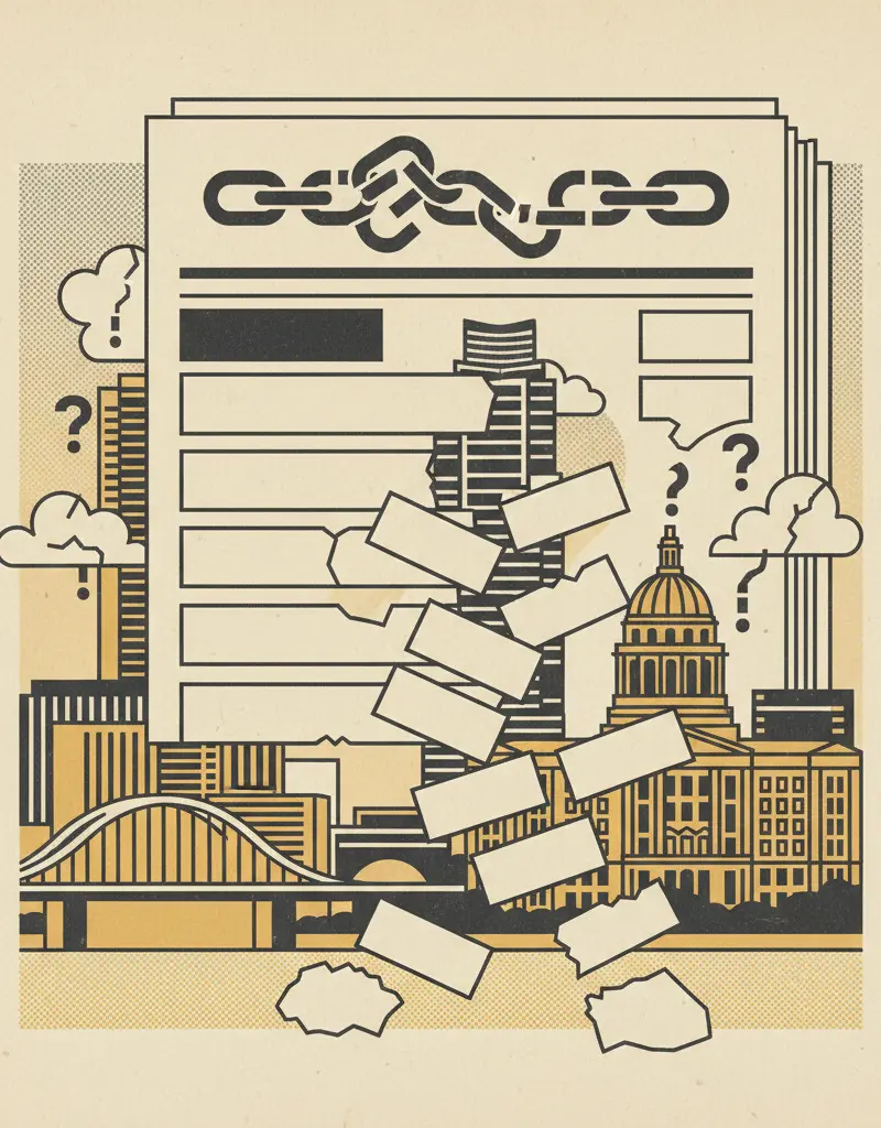 Editorial illustration: KVUE NEWS IS NOW JUST A LIST OF LINKS
