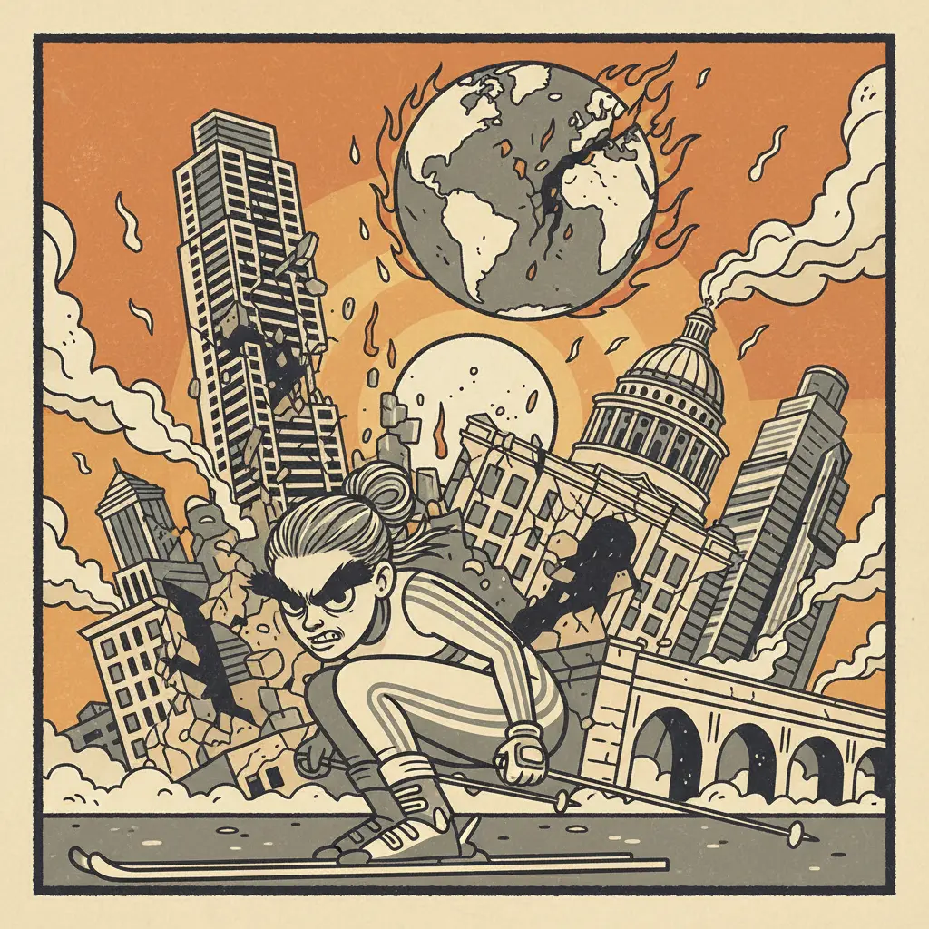 Editorial illustration: THE APOCALYPSE IS NIGH, AND SO ARE MIKAELA SHIFFRIN'S EYEBROWS