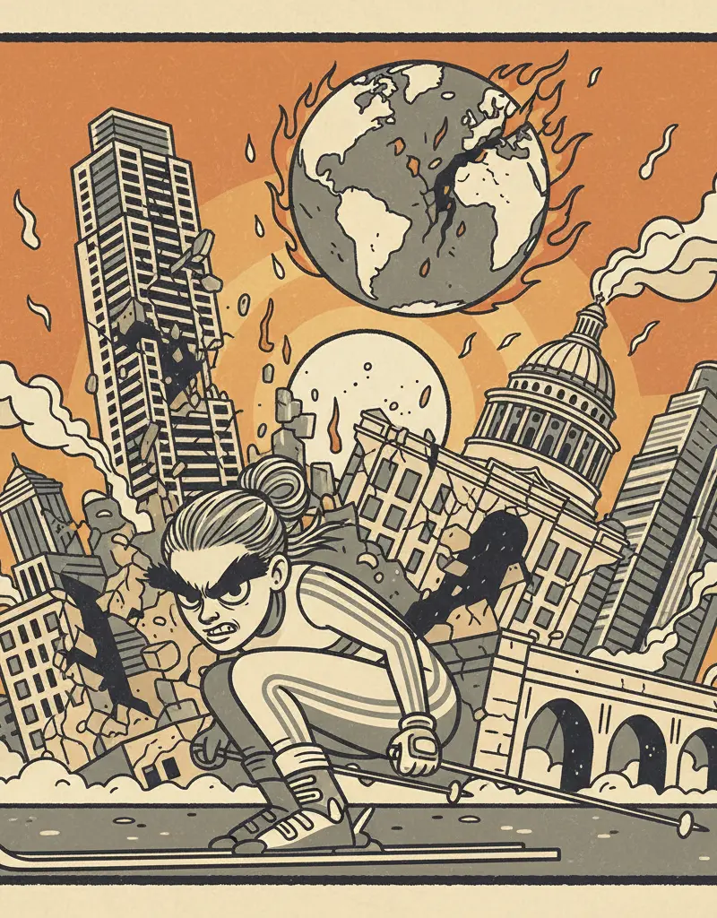 Editorial illustration: THE APOCALYPSE IS NIGH, AND SO ARE MIKAELA SHIFFRIN'S EYEBROWS