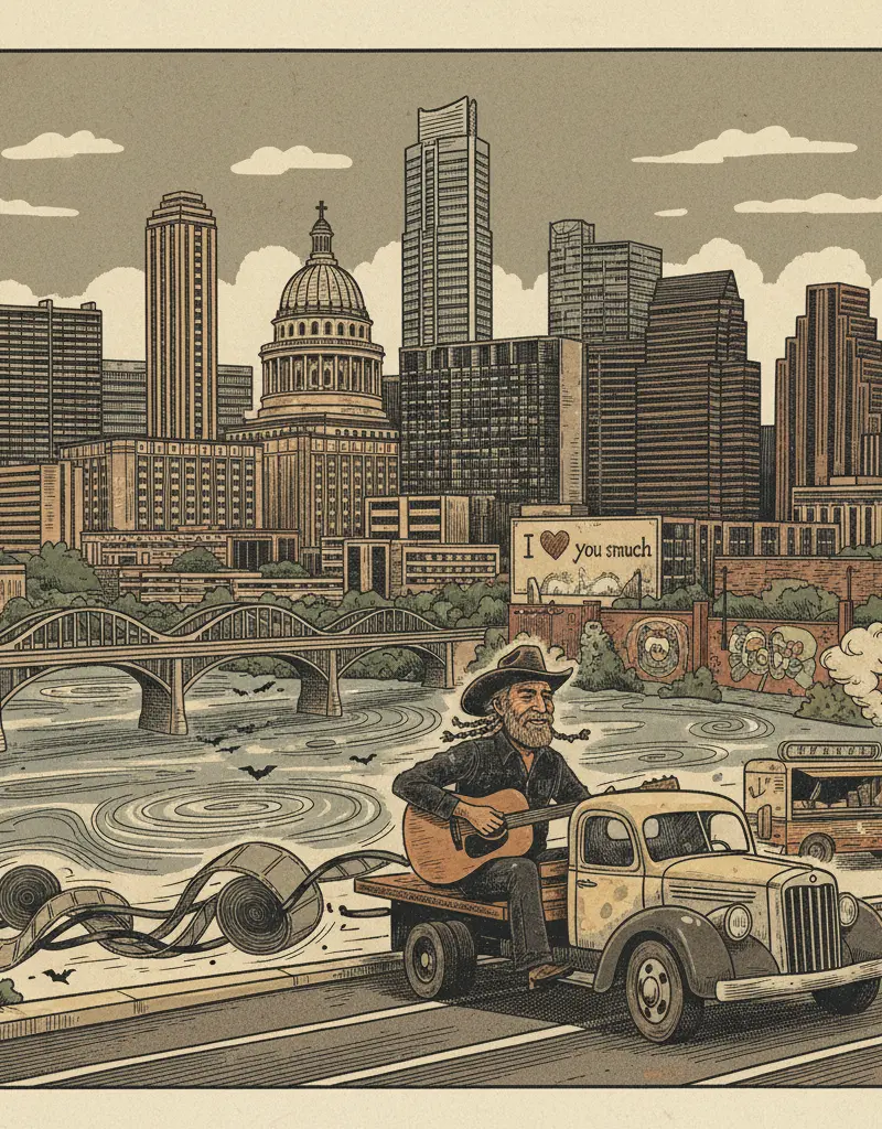 Editorial illustration: ACL TV OFFICIALLY RUNNING OUT OF AUSTIN TO HANG WITH WILLIE NELSON