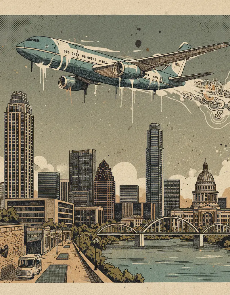 Editorial illustration: THE AIR FORCE IS REPAINTING AIR FORCE ONE BECAUSE APPARENTLY WE HAVE INFINITE MONEY