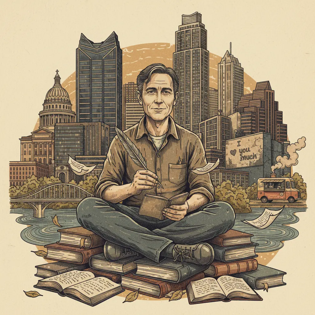 Editorial illustration: WATCH A MIDDLE-AGED POET EMBRACE OBSCURITY INSTEAD OF GETTING A JOB