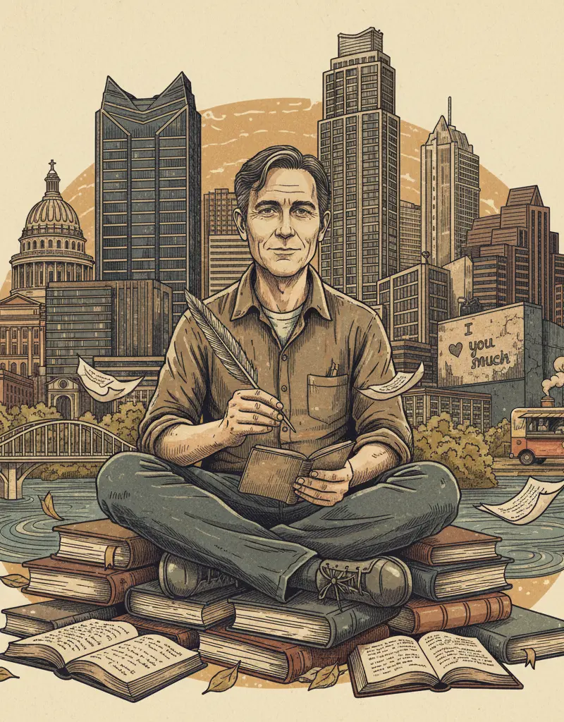 Editorial illustration: WATCH A MIDDLE-AGED POET EMBRACE OBSCURITY INSTEAD OF GETTING A JOB