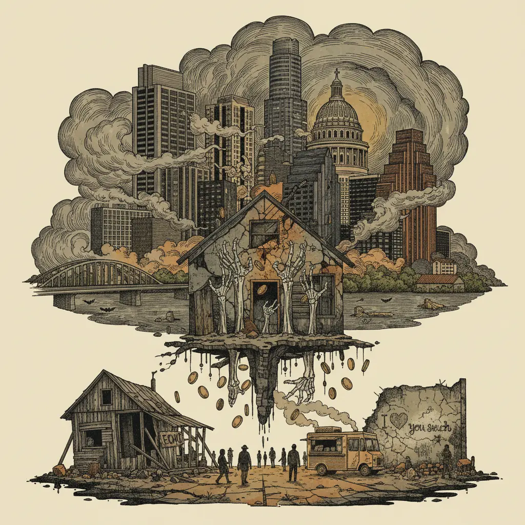 Editorial illustration: ECHO GETS $5 MILLION TO DELAY THE INEVITABLE HOMELESSNESS APOCALYPSE