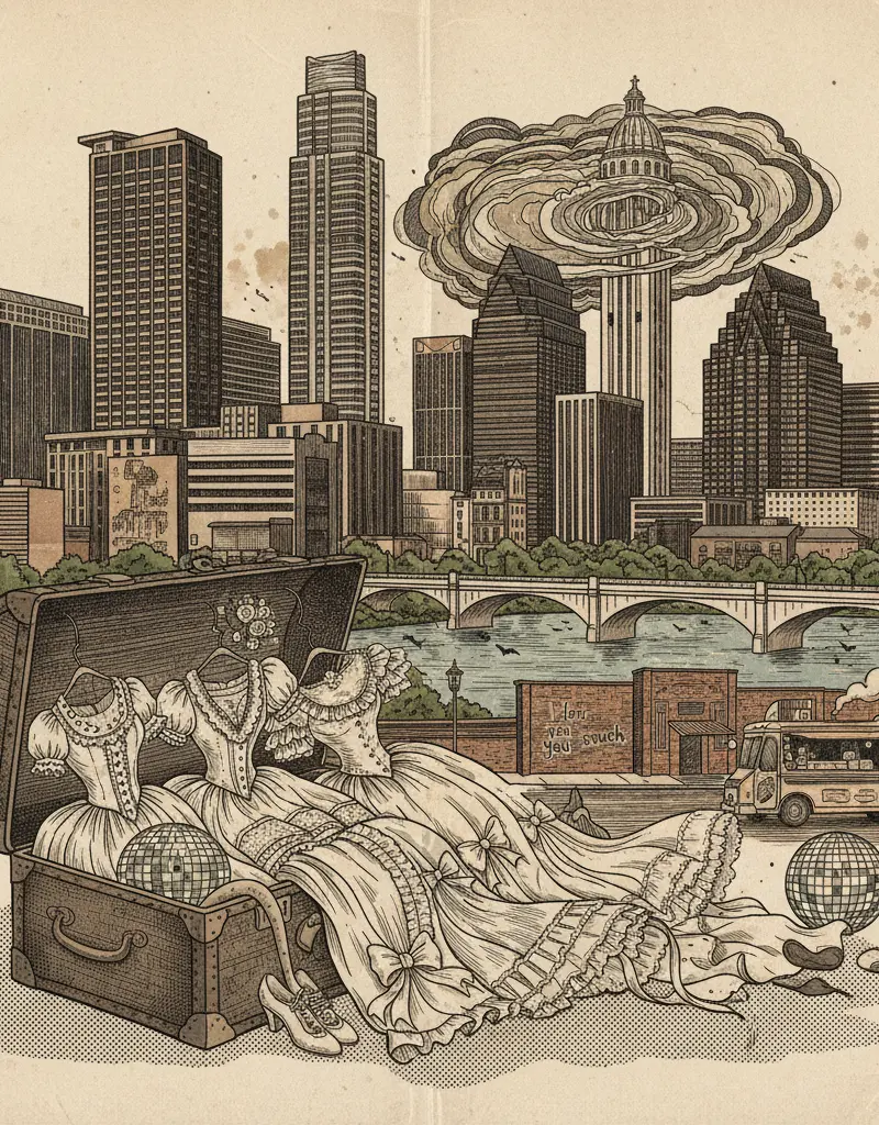 Editorial illustration: PROM DRESSES FROM TRUNKS: THE ONLY THING MORE SURREAL THAN HIGH SCHOOL