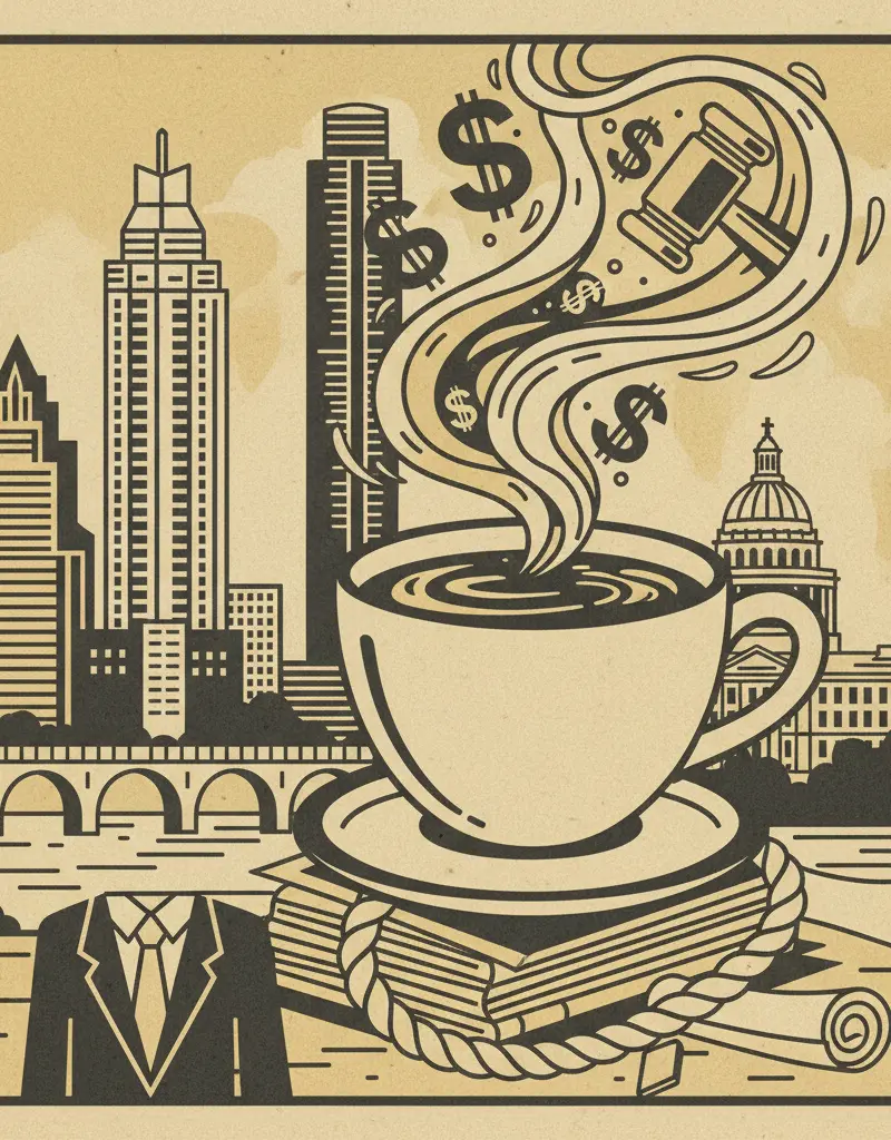 Editorial illustration: THE SWEET SMELL OF LITIGATION