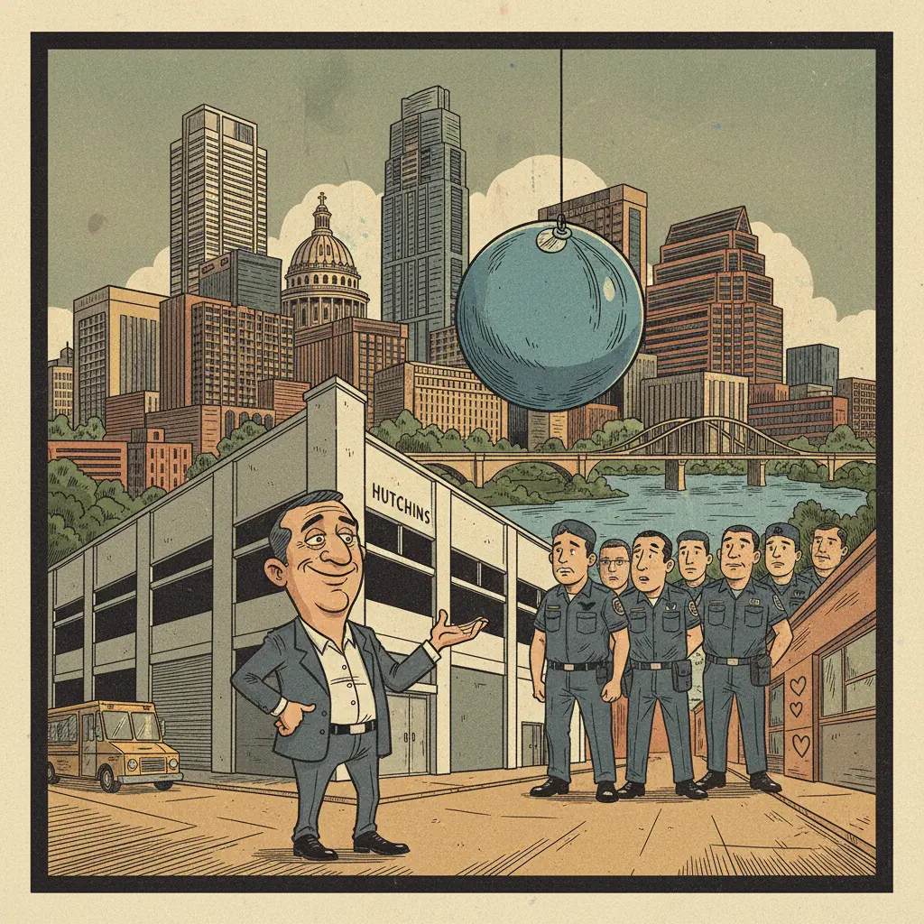Editorial illustration: WAREHOUSE OWNER IN HUTCHINS, TX JUST BLUE-BALLED THE DEPARTMENT OF HOMELAND SECURITY