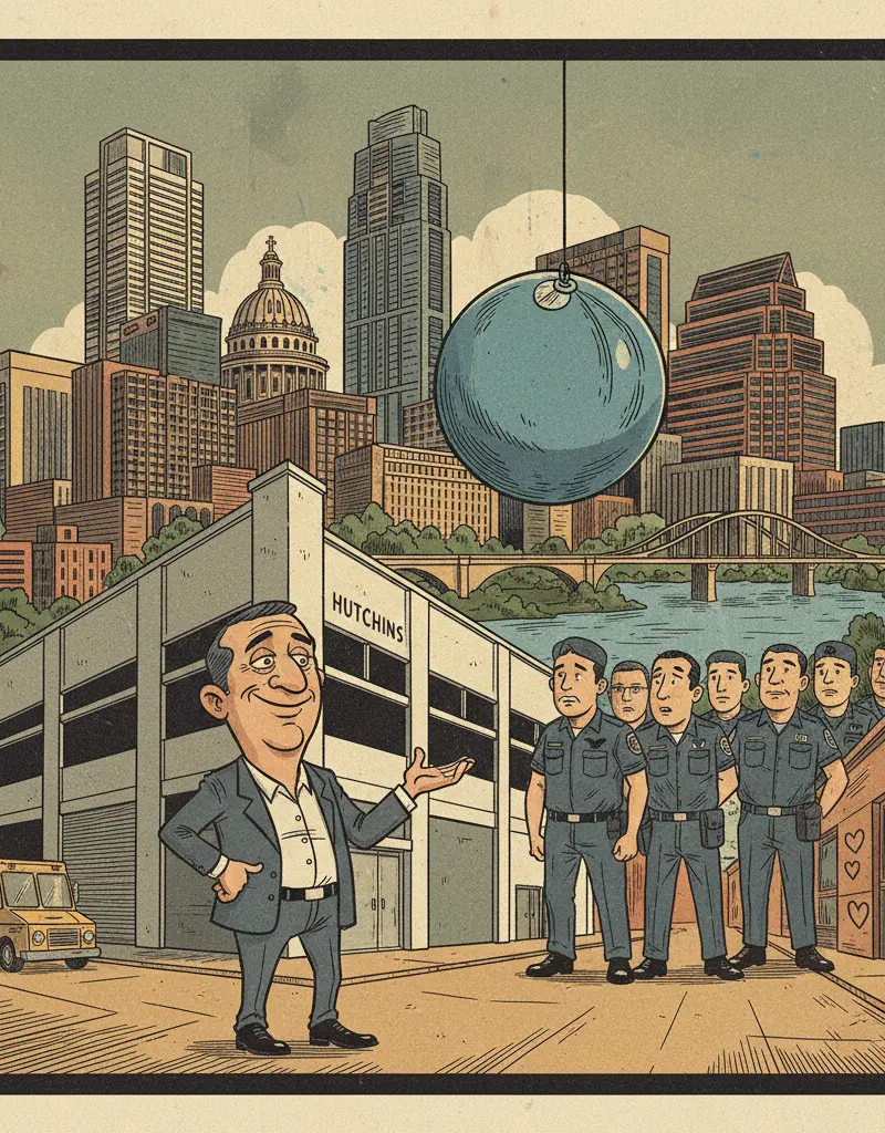 Editorial illustration: WAREHOUSE OWNER IN HUTCHINS, TX JUST BLUE-BALLED THE DEPARTMENT OF HOMELAND SECURITY
