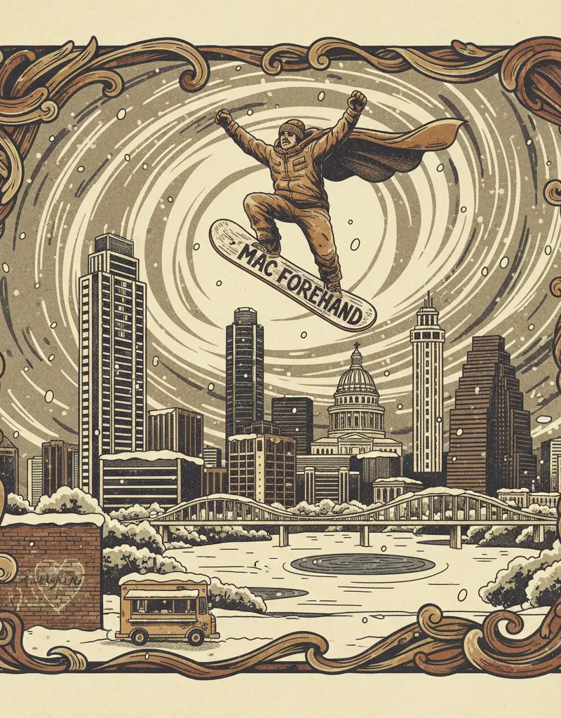 Editorial illustration: WATCH MAC FOREHAND FIGHT GRAVITY AND WIN: A SNOWY TALE OF AMERICAN TRIUMPH