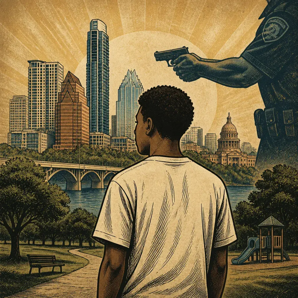 Editorial illustration: UNARMED 17-YEAR-OLD SHOT AND KILLED BY AUSTIN POLICE — NORTHEAST AUSTIN PARK, EARLY FRIDAY