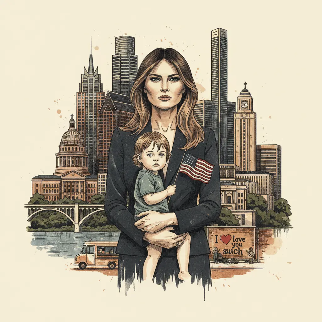 Editorial illustration: MELANIA TRUMP USES LOCAL CHILD AS POLITICAL HUMAN SHIELD AT STATE OF THE UNION