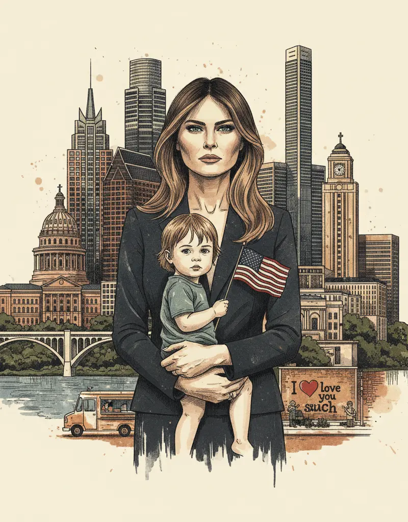 Editorial illustration: MELANIA TRUMP USES LOCAL CHILD AS POLITICAL HUMAN SHIELD AT STATE OF THE UNION
