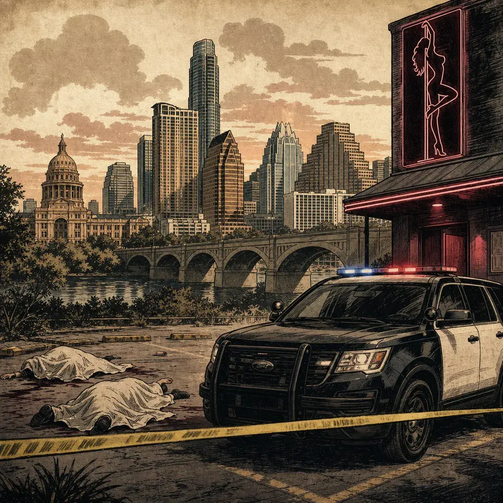 Editorial illustration: TWO PEOPLE KILLED OUTSIDE NORTHEAST AUSTIN STRIP CLUB, TCSO INVESTIGATING