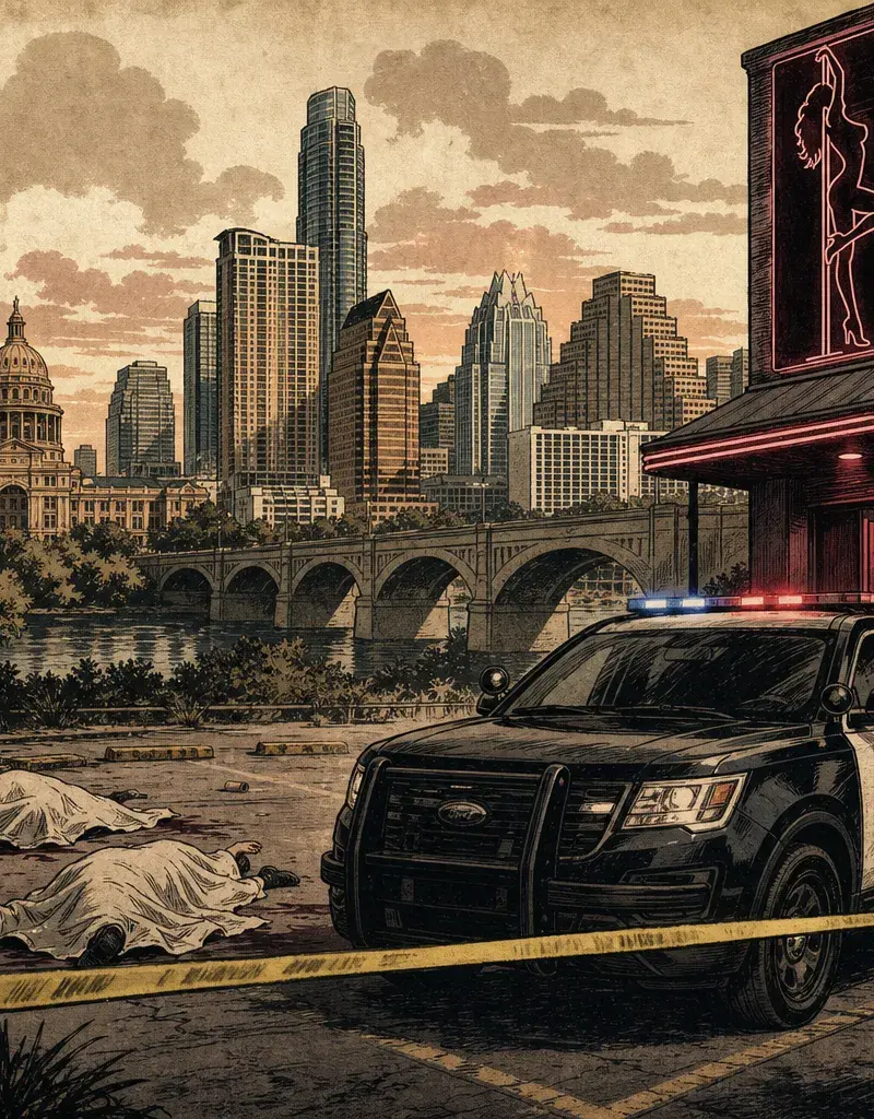 Editorial illustration: TWO PEOPLE KILLED OUTSIDE NORTHEAST AUSTIN STRIP CLUB, TCSO INVESTIGATING