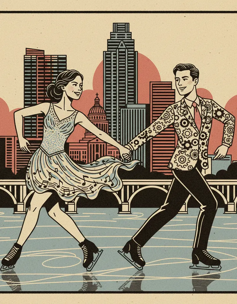Editorial illustration: ICE DANCING: THE ONLY OLYMPIC SPORT WHERE PRETENDING TO LIKE YOUR PARTNER IS MANDATORY