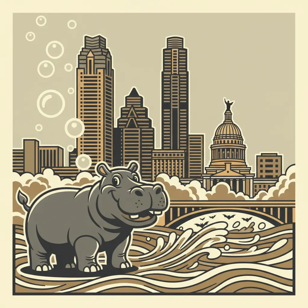 Editorial illustration: HUTTO: WHERE THE WATER IS BROWN BUT THE OPTIMISM IS CLEAR