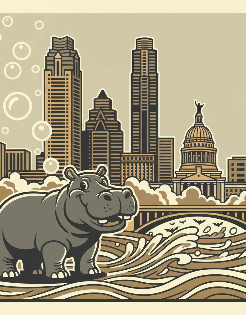 Editorial illustration: HUTTO: WHERE THE WATER IS BROWN BUT THE OPTIMISM IS CLEAR