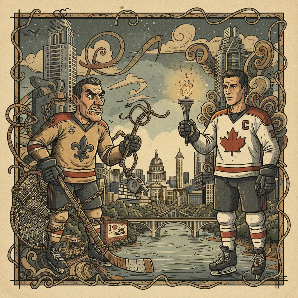 Editorial illustration: FRENCH HOCKEY PLAYER GETS OLYMPIC-SIZED PUNISHMENT FOR PICKING FIGHT WITH CANADIAN