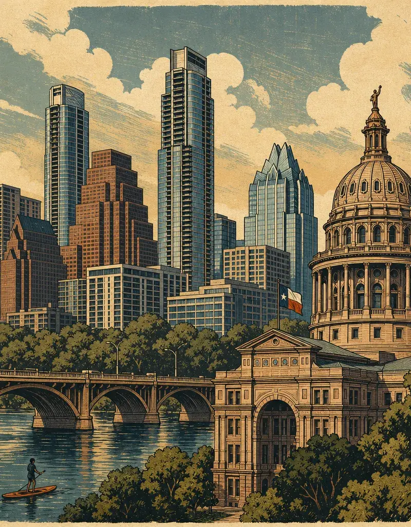 Editorial illustration: THOR'S HAMMER DROPS ON CENTRAL TEXAS: WEEKEND PLANS SMASHED BY THUNDER