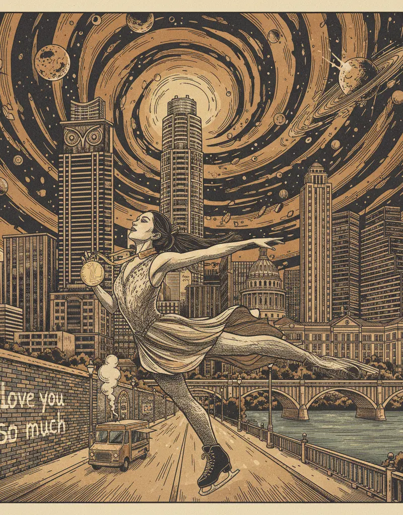 Editorial illustration: ALYSA LIU'S GOLD MEDAL: A DISTRACTION FROM THE IMPENDING HEAT DEATH OF THE UNIVERSE
