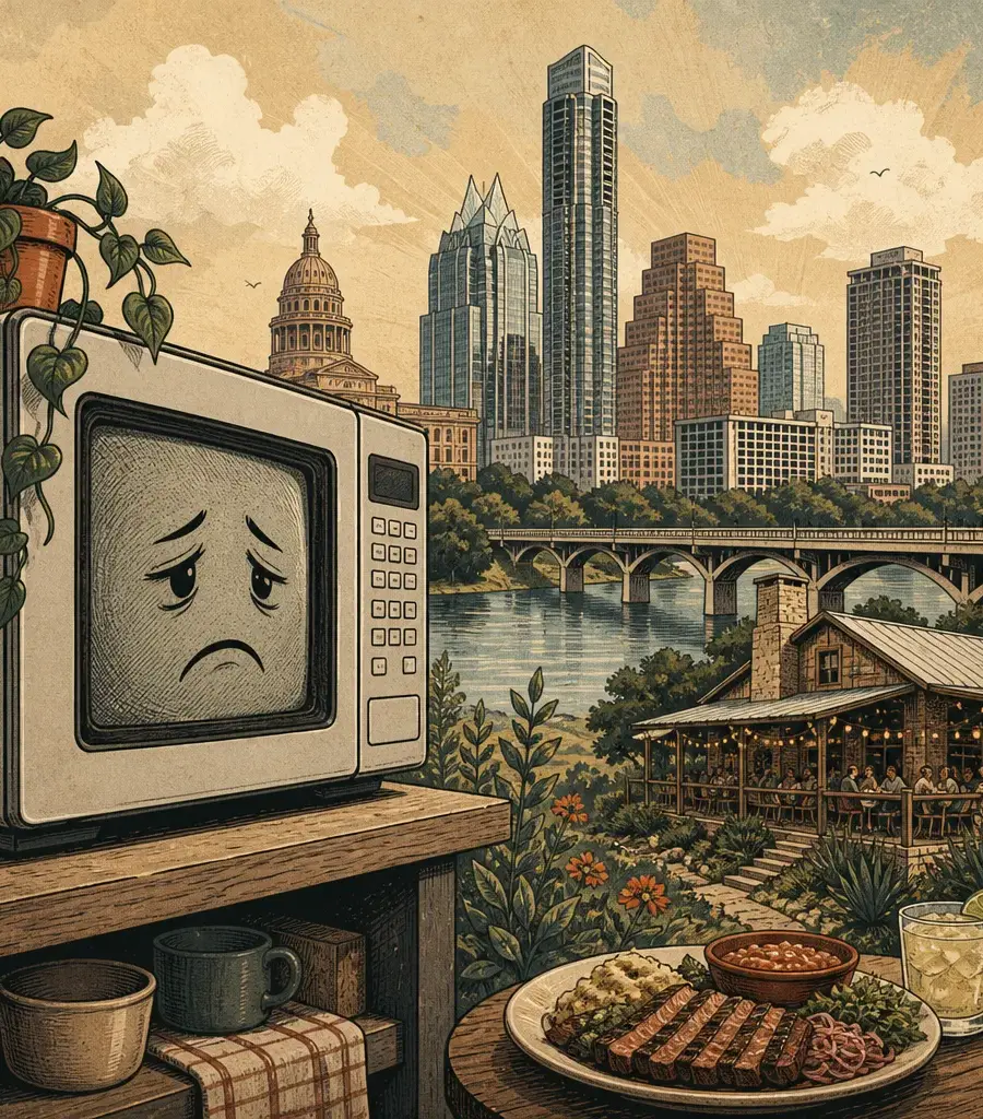 Editorial illustration: 6 HILL COUNTRY RESTAURANTS WORTH THE DRIVE FROM AUSTIN