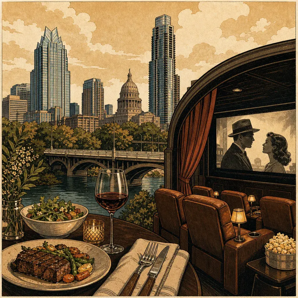 Editorial illustration: EAT FIRST, WATCH SECOND — METRO PRIVATE CINEMA COMES TO THE BAKER SCHOOL IN HYDE PARK, APRIL 2027