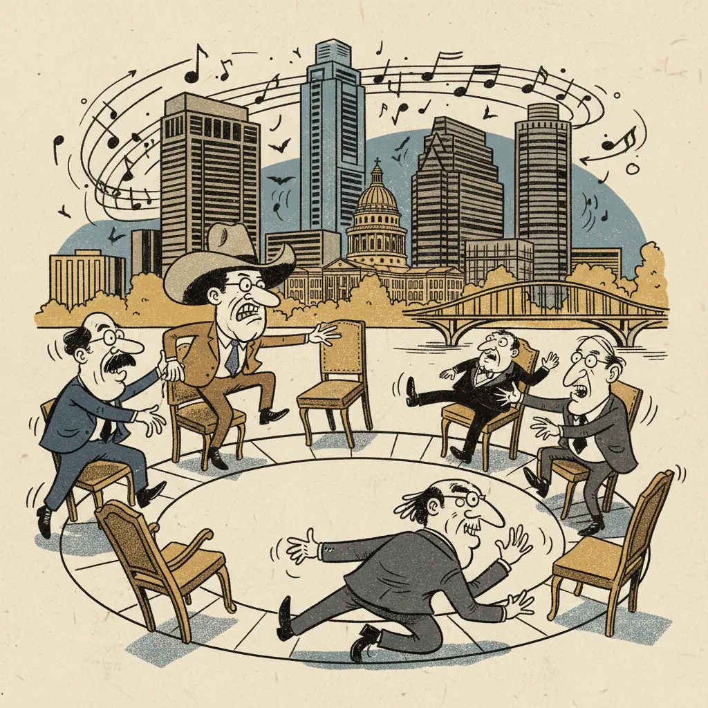 Editorial illustration: POLITICAL MUSICAL CHAIRS: GET READY FOR THE AUSTIN SHUFFLE