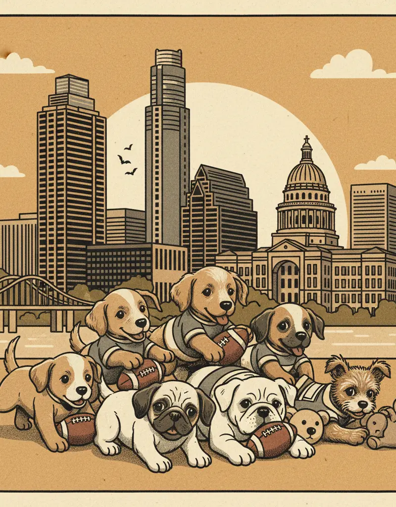 Editorial illustration: PUPPY BOWL: THE ONLY SPORTING EVENT WHERE EVERYONE WINS