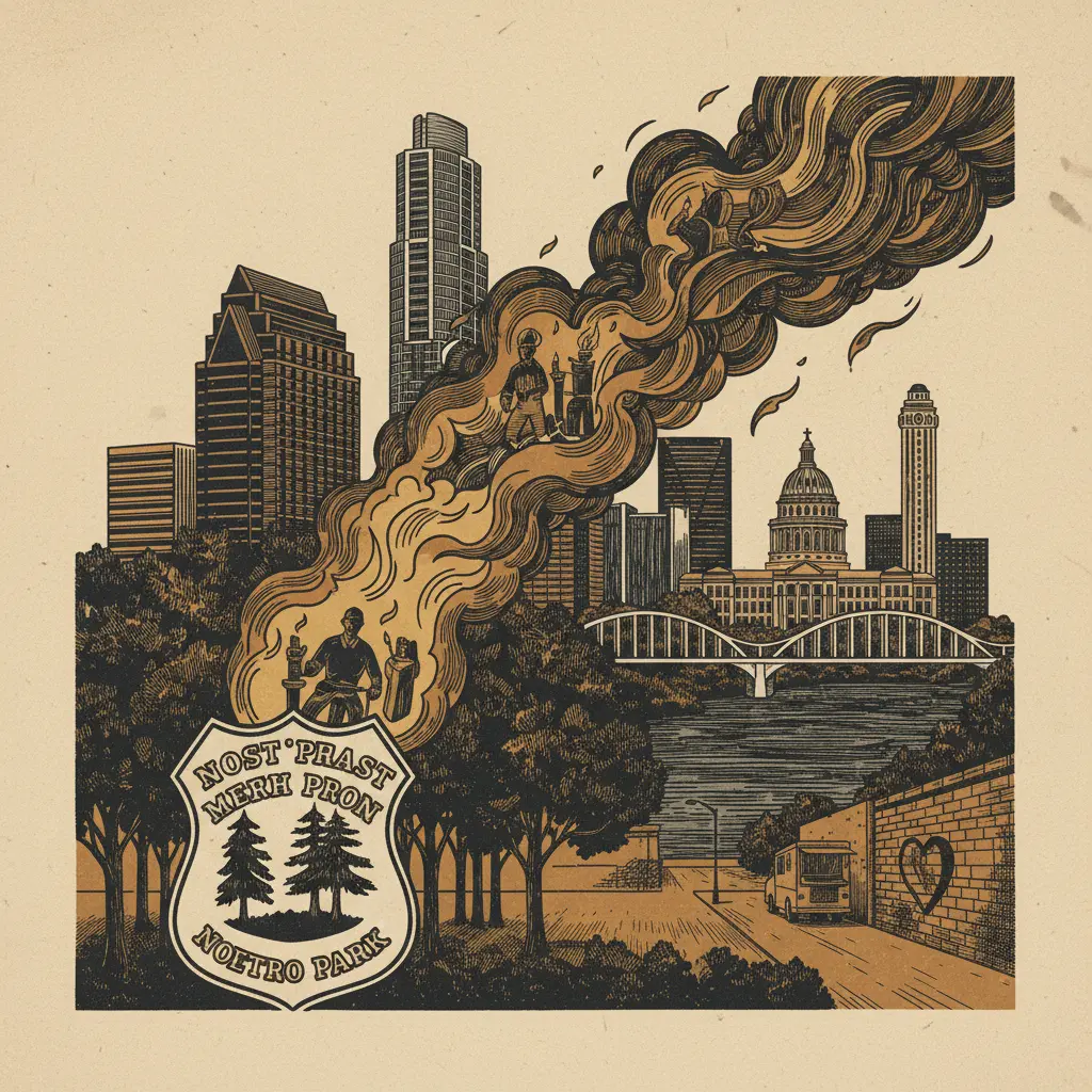 Editorial illustration: TRAVIS COUNTY OFFICIALLY SANCTIONING ARSON AT NORTHEAST METRO PARK