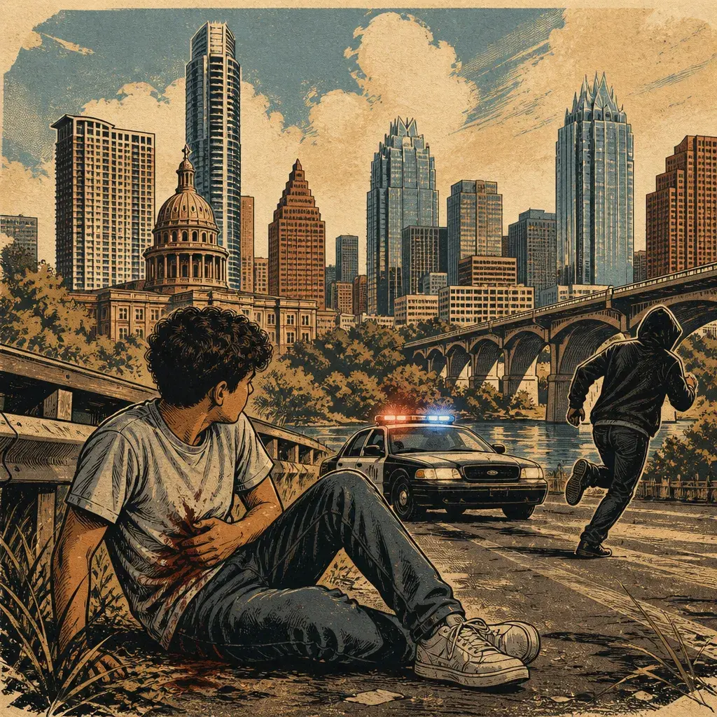 Editorial illustration: TEENAGER SHOT NEAR SOUTH I-35 FRONTAGE ROAD; SUSPECT SOUGHT