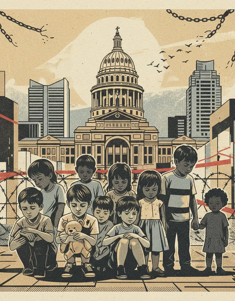 Editorial illustration: KIDS IN CAGES, NOW WITH FEELINGS