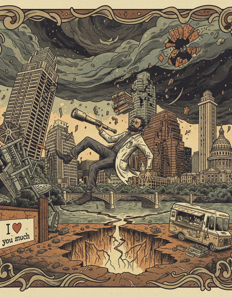 Editorial illustration: RESEARCHER'S ROCKY DAY SERVES AS A GENTLE REMINDER OF OUR IMPENDING DOOM