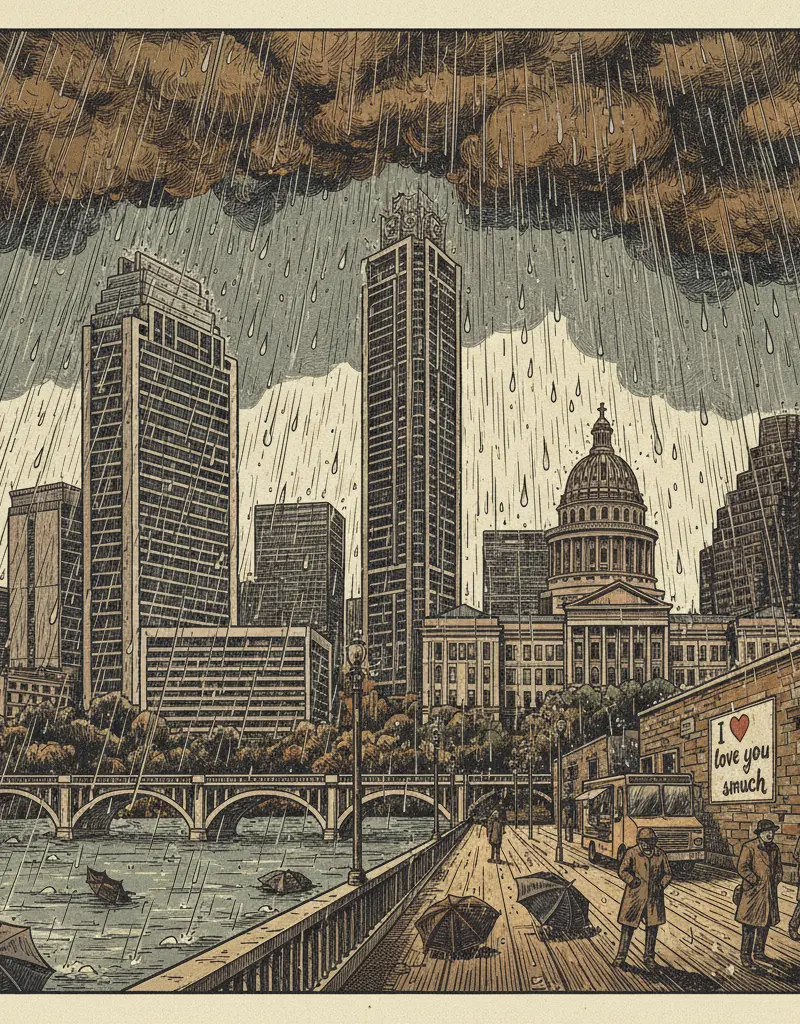 Editorial illustration: PREPARE TO CANCEL YOUR HALF-BAKED WEEKEND PLANS: THE SKY IS CRYING